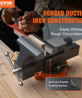 VEVOR bench vise, 6-inch jaws with 360° swivel base; orange base, ductile iron, anti-rust coating