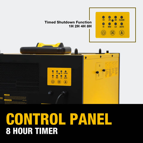 Control panel of the Three Speed Ceiling Mount Dust Collector With Two Stage Filtration HEPA Pre Filter and timer settings.