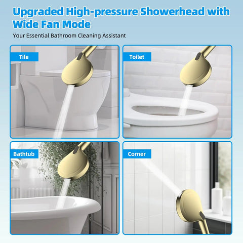 All Metal CUPC Certified Shower Head Combo used on tile, toilet, bathtub, and corner surfaces with high-pressure fan mode