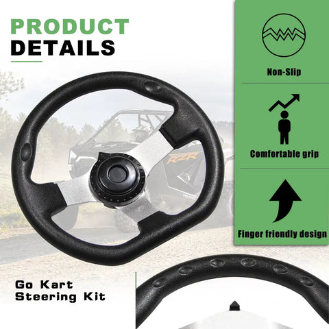 Go Kart Steering Kit with 390mm Shaft featuring 270mm steering wheel, non-slip comfortable grip, suitable for buggy quad go kart.