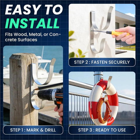 Installation steps for Rock-Solid 304 Stainless Steel Life Buoy Holder Mount For Life Ring And Rope, Adjustable 18 To 30 Inches.