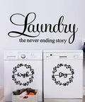Laundry Room Wall Decal Set Of 3 Vinyl Stickers Wash Dry Laundry Never Ending Story Quote Art For Home And Apartment Black Print Easy Peel And Stick For Home Decor