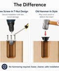 Comparison of new screw-in T-nut design versus old hammer-in style for Premium Adjustable Leveling Feet For Uneven Floors 4 Pack M8 X 1.25 Cabinet Legs.