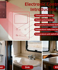 Electronic control panel for Straight Up Hot Water Instant Tankless Water Heater 12V DC, features buttons for temperature settings.