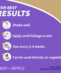 Instructions for Hot Pepper Wax Animal Repellent Spray 32 Oz Ready To Use with shake well and apply until foliage is wet