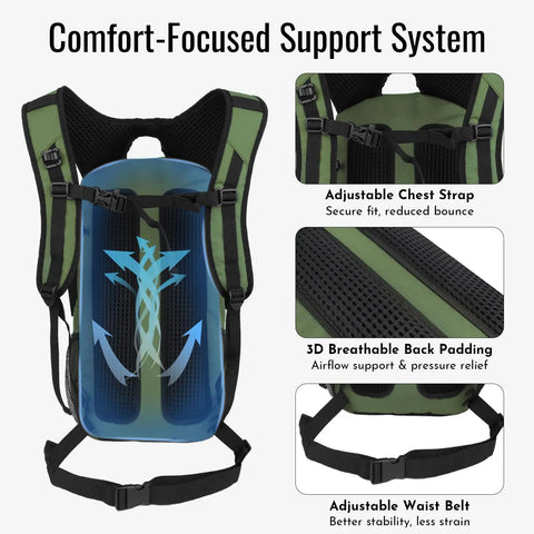 20L Hydration Backpack With 3L Bladder For Hiking Commuting And Daily Use Insulated Daypack Fits A 14 Inch Laptop Or Tablet Army Green showing back support system