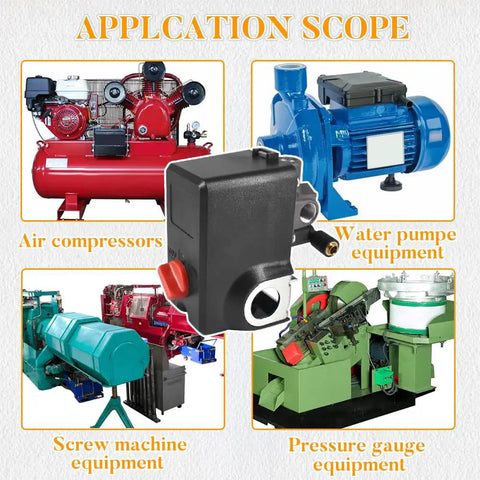 Replacement Pressure Switch For MDR 11/11 EA, 26 Amp, 120/240V displayed with diverse machinery applications