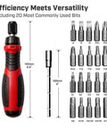 Top Notch 21 Piece Ratcheting Screwdriver Set Made From Tough CR-V Steel With Magnetic Multi Bit Kit Including All Star Phillips Torx And Hex Flathead Bits Plus An Extendable Shaft And 3 Way Handle For Heavy Duty Home DIY Or Pro Repairs That Actually Work, 21-piece set with 140mm handle and 100mm shaft