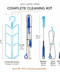 Complete cleaning kit for Hydration Backpack 18L With Upgraded 3L Leak-Proof Bladder, includes brushes and drying hanger.