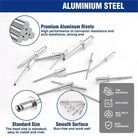 Bulk 500 Piece Aluminum Blind Rivets Kit With Dome Head Pop Rivets And Mandrel For Metal And Plastic Assembly Projects built for DIY use