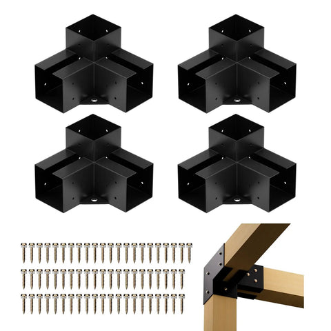 Heavy Duty 4x4 Pergola Brackets Kit For DIY Wood Projects Four Pack 3 Way 90 Degree Right Angle Corner Brackets with screws
