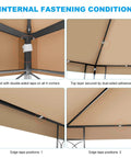 Internal view showing fastening details of 10x10 Ft Replacement Gazebo Top Canopy Cover Weatherproof Sun Shade With 300D Polyester Waterproof UV Resistant Single Tier Outdoor Gazebo Roof For Shop Yard Patio And Outdoor Commercial Use Khaki