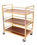 Badass Industrial Wine Storage Cart With Rock Solid Wheels And Hella Roomy Metal Shelves For Home Bar Mobile Serving Trolley and Sweet Snack Prep Station, gold and brown metal cart.