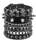 Set Of Four Badass Punk Studded Leather Bracelets For Men And Women Adjustable Spike Rock Goth Emo Y2K Grunge Wrist Cuffs Bringing A Dope Streetwear Vibe For Daily Flex, featuring metal spikes and a stylish design.