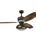 Vintage Indoor 54 Inch Ceiling Fan With Light And Remote, Weathered Bronze Two Tone Finish With Reversible Driftwood And Reclaimed Hickory Blades