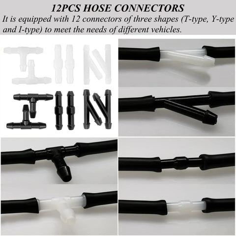 12 connectors for All In One Windshield Washer Hose Kit with 4 meter fluid hose for easy replacement and reliable connection