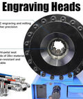 Top Tier Manual Hydraulic Hose Crimper With Seven Universal Dies And Magnetic Jaws Bulletproof Forged Steel 35Mpa Crushing Power showing CNC engraving heads and wear-resistant parts.