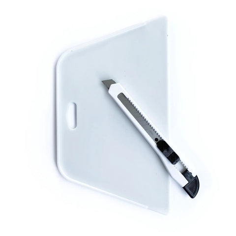 White peel and stick wallpaper smoother and knife kit for bubble-free installations with large decals and window decor