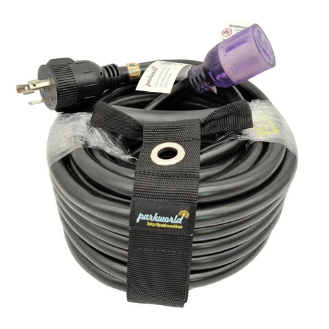 NEMA L6-30 Locking Extension Cord 30 Amp 250V Outdoor 36 Foot Beefy 10 AWG 3 Conductor Cable coiled and secured by strap