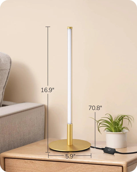 LED Table Lamp With Stepless Dimming And 3 Color Temperatures 2700K To 6500K Modern Gold Metal Desk Nightstand Light beside a sofa