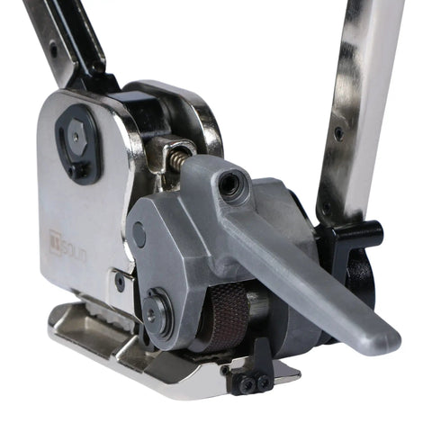 No Sweat Heavy Duty Manual Steel Strapping Tool Latching Half Inch To Three Quarter Inch Bands Without Any Buckles close-up view.
