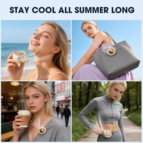 Portable Bladeless Clip On Fan For Waist Or Shirt Hands Free Personal Neck Wearable Cooling Fan in various outdoor settings