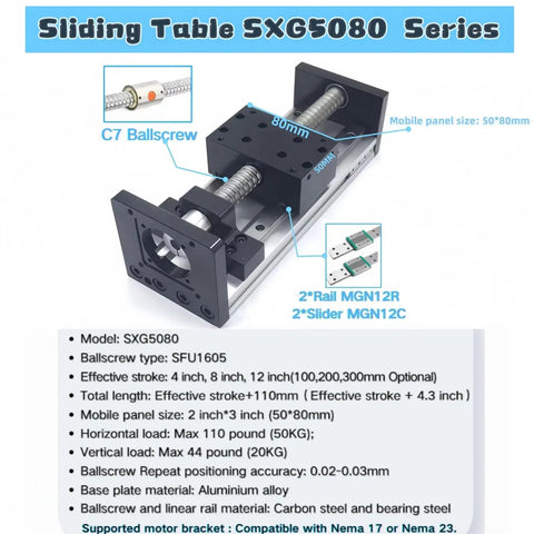 4 Inch Stroke Ball Screw Slide Table With Beefy Double Rail Linear Actuator 100mm Travel 110 Lb Load High Precision C7 Level