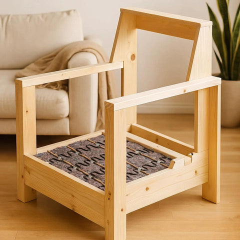 No Sweat Upholstery Spring Repair Kit For Couch Sofa Furniture Includes Sweet Twenty Four By Six Inch Spring Cover Pad Forty Foot Nine Gauge Paper Wrapped Wire And Eighty Clips For Quick Chair Rehab Fix on wooden chair frame.