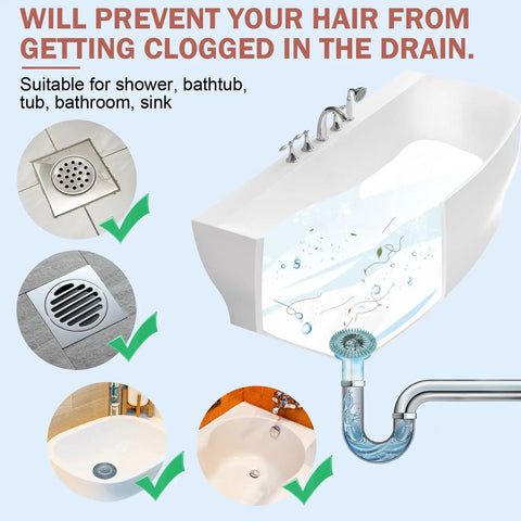 Diagram showing Flexible Hair Catcher Drain Strainers For Bathroom Sink And Shower In TPR Material preventing clogs