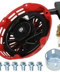 Red Recoil Pull Starter For Predator 196cc 212cc 6.5hp with starter cup and bolts, spark plug for mini bikes and go karts
