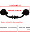 Oil Rubbed Bronze 6 Pack Drawer Pulls With Vintage Drop Bail Handles 5 Inch Hole Centers dimensions and included screws