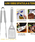4-in-1 BBQ spatula and tongs from 34 Piece Grill Accessory Set With Heavy Duty Stainless Steel Tools Built In Thermometer Grill Mats And Hanging Loops For Easy Storage Dope Backyard BBQ Gear For Men And Women Durable Dishwasher Safe Outdoor Cooking Kit