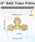 Solid 1/4 Inch SAE Male Flare Tube Fitting Gonna Fit Copper Pipes Perfectly With Top Notch Brass Build And Tight Locking Nuts For Heavy Duty Plumbing And Gear Line Setup showing a brass connector with 7/16-20 UNF threads.