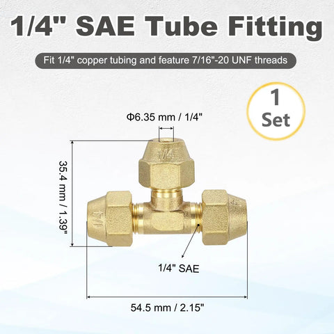 Solid 1/4 Inch SAE Male Flare Tube Fitting Gonna Fit Copper Pipes Perfectly With Top Notch Brass Build And Tight Locking Nuts For Heavy Duty Plumbing And Gear Line Setup showing a brass connector with 7/16-20 UNF threads.