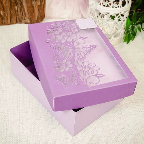 Butterfly Flower Scrapbooking Die Cuts For Card Making And DIY Album Decor Christmas Metal Cutting Dies Paper Craft Punch Template Background Embossing Stencil Set 7.8x15.8cm on a purple box