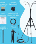 Standing Misting System For Outdoors With 26Ft Hose And 4.8Ft Adjustable Height Tripod Base Portable Patio Cooler components.