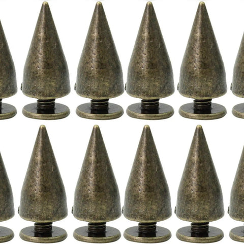 Sick 100 Sets Bronze Bullet Cone Spike Screwback Studs With Half Inch Zinc Alloy Hardware For Dope DIY Leather Crafting and Fresh Bags Jackets Belts Projects - close-up of bronze cone-shaped studs