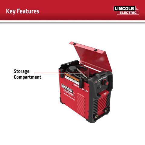 Weld Pak 225i Dual Voltage Stick and TIG Welder 120V 230V with open storage compartment on top, red inverter unit