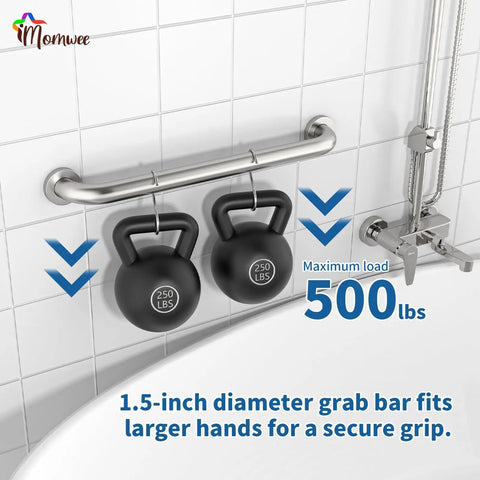 Two Pack 24 Inch Grab Bar 1.5 Inch Diameter Satin Brushed Nickel Stainless Steel Bathroom Handrail Safety Rail For Shower Mobility Aid Heavy Duty Support Handle For Elderly Seniors Disabled supporting 500 lbs weight