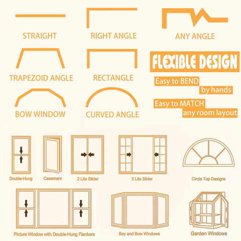Flexible Ceiling Curtain Track 9.8 Ft Bendable Curtain Rail With Mute Rollers For Easy Install In Shower Bay Window RV Or Room Divider Curved Track That Bends Any Way To Fit Any Shape; flexible design diagram