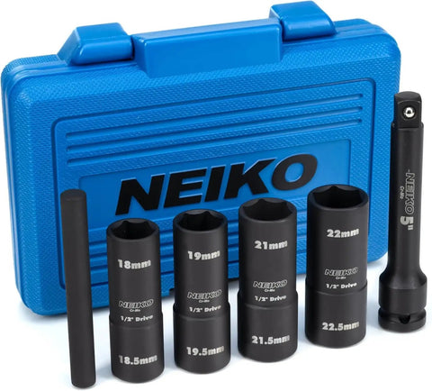 Half Size One Half Inch Impact Thin Wall Flip Lug Nut Socket Set With 5 Inch Extension Bar And Knockout Bar, heavy duty sockets