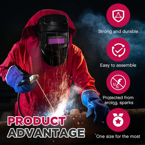 Welding Helmet Cover And Bib Set With Flame Retardant Fabric For Neck Protection Red 2 Piece Safety Gear In Use