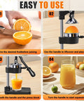 Heavy Duty Manual Cast Iron Citrus Juicer Hand Press Squeezer For Fresh Orange Lemon Juice Stable Black Countertop Kitchen Tool in use