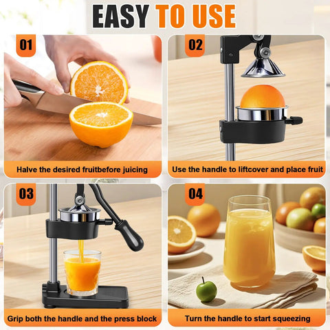 Heavy Duty Manual Cast Iron Citrus Juicer Hand Press Squeezer For Fresh Orange Lemon Juice Stable Black Countertop Kitchen Tool in use