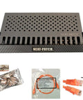 Low Profile 1U Cable Management Kit Ten Pack With 240 CAT6 Patch Cables 1 Foot Orange Keeps Racks Looking Slick Cuts Cable Clutter No Fuss Patch Panel Setup Durable And Easy To Use, featuring black cable manager and orange cables.
