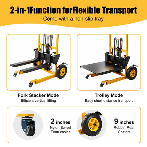 Heavy Duty Foldable Hydraulic Material Lift Stacker 450 Lb Portable Pallet Truck With Swivel Casters Adjustable Forks Warehouse Cart Built Legit To Handle Massive Loads Zero Sweat Everyday