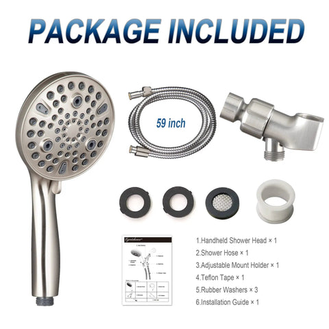 High Pressure Handheld Shower Head With 10 Settings, 4.7 Inch Detachable Shower Head Kit, 5 Ft Hose, Brush Nickel Finish included
