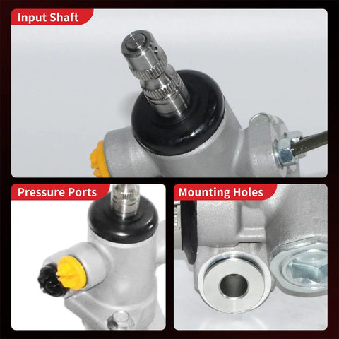 Close-up of hydraulic power steering rack and pinion assembly with input shaft and mounting details for Toyota Camry 1992-2001.