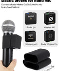 Elastic Handheld Microphone Sleeve For Rode Wireless GO II ME PRO System attached to handheld mic, 2 pack shown