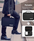 Businessman carrying Neewer portable case for 50 In 1 Action Camera Accessory Kit Compatible With GoPro Hero 12 11 10 9 DJI Osmo.